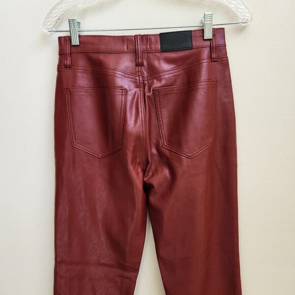 Pistola Pants Womens 26 Dark Red Vegan Leather Straight Crop Holiday Edgy Grunge - Picture 6 of 16